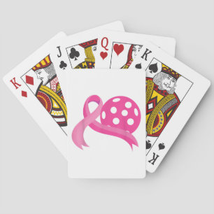 Cute Pink Heart Ribbon Pickleball Breast Cancer Aw Poker Cards