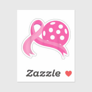 Cute Pink Heart Ribbon Pickleball Breast Cancer Aw Sticker