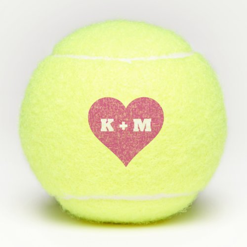 Cute Pink Heart Romantic Monogram Couple Initials Tennis Balls