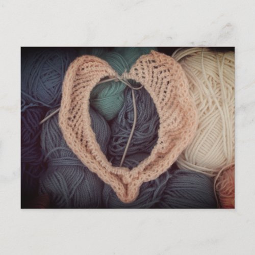 Cute pink heart_shaped baby knitting postcard