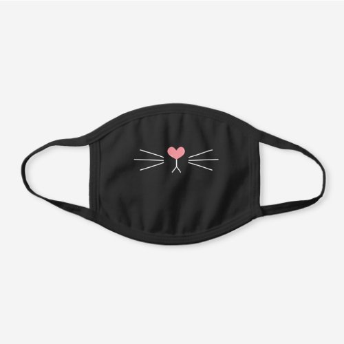 Cute Pink Heart_Shaped Kitten Nose  Whiskers Black Cotton Face Mask