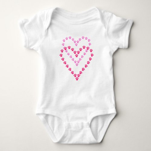 Cute Pink Heart_Shaped Paw Prints Baby Bodysuit
