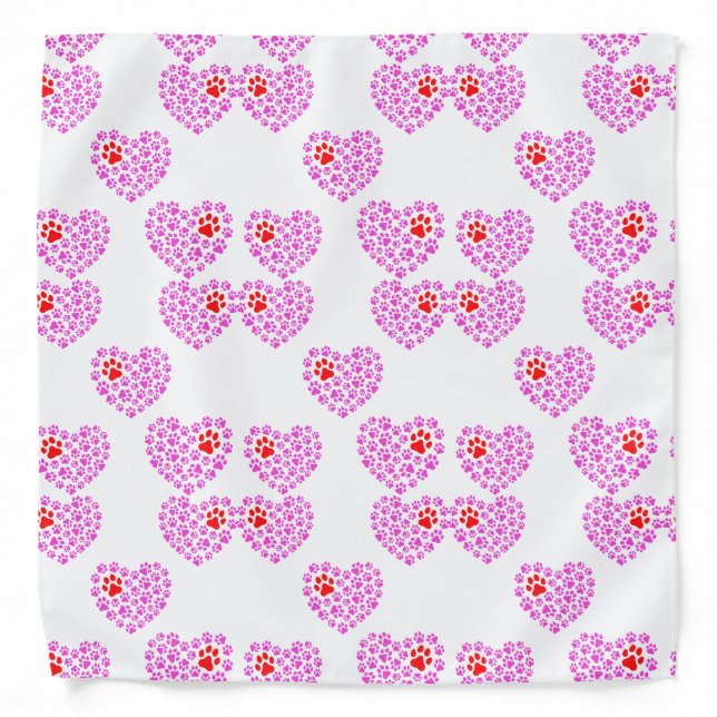 Cute pink heart shaped paws dog bandana (Front)
