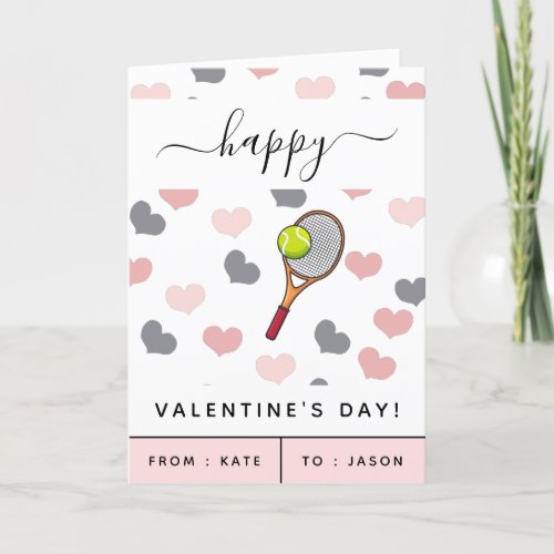 Cute Pink Heart  Tennis Racket Pattern Valentine  Holiday Card