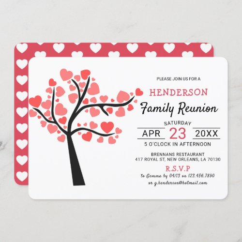 Cute Pink Heart Tree  Family Reunion Invitation