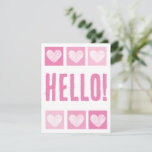 Cute Pink Heart Typography Your Name Hello Note Card