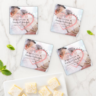 Cute Pink Heart We Love You Grandpa Grandma Photo Coaster Set