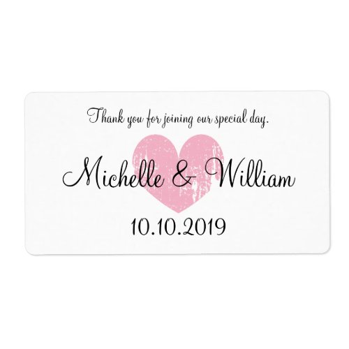 Cute pink heart wedding water bottle labels