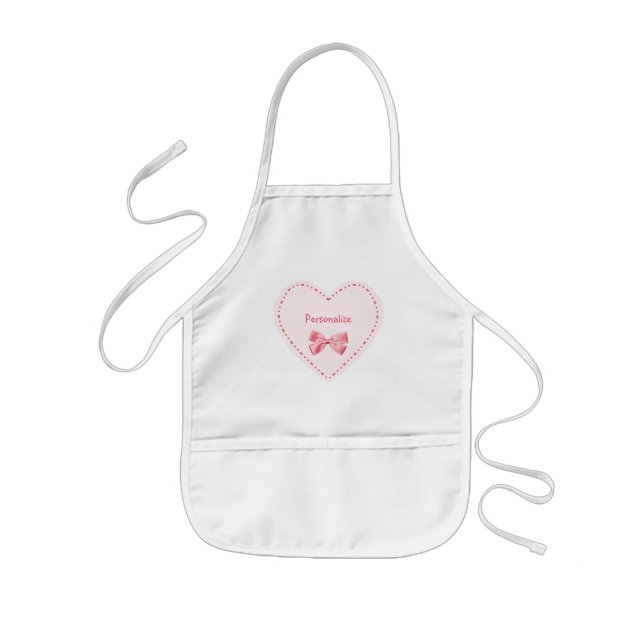 Cute Pink Heart With Name Kids' Apron (Front)