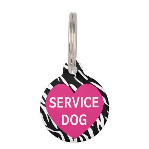 Cute Pink Heart Zebra Print Service Dog Pet Tag