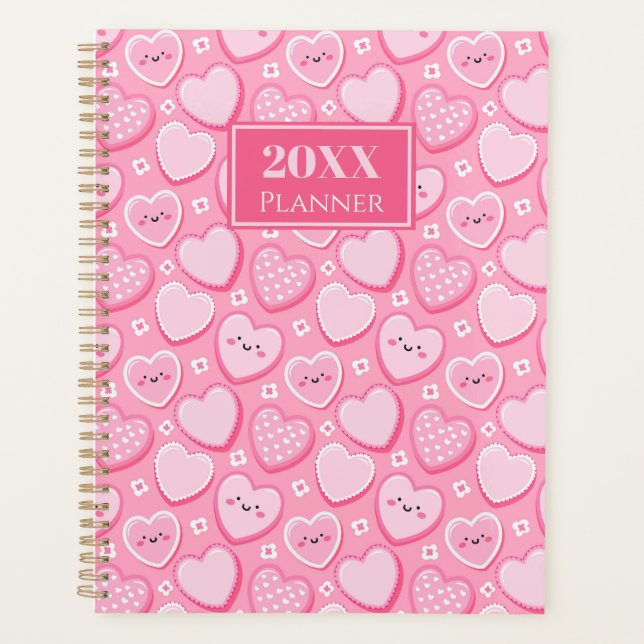 Cute Pink Hearts 20XX Spiral Planner (Front)