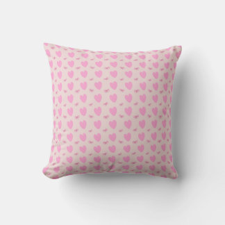 Cute Pink Hearts and Bows Pattern Trow Pillow