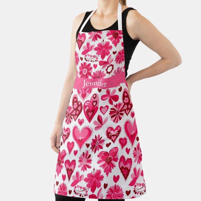 Cute pink hearts, and florals Valentine’s Day  Apron (Creator Uploaded)