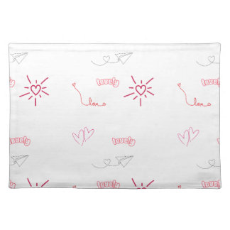Cute Pink Hearts and Love Doodles Seamless Pattern Cloth Placemat