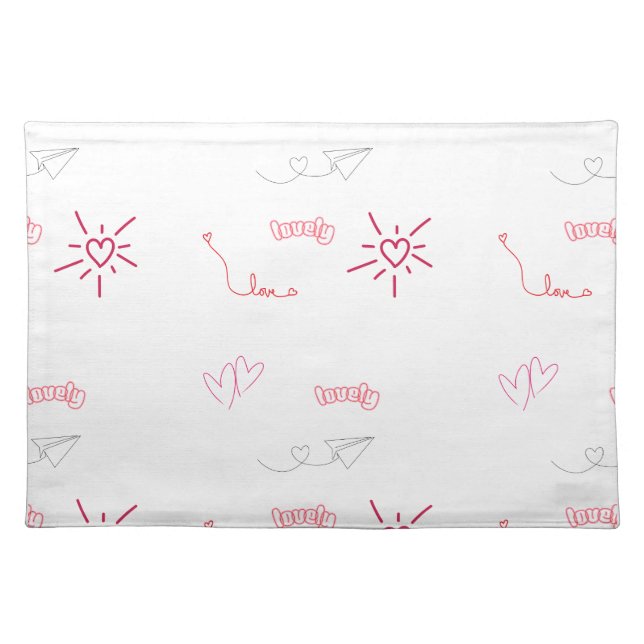 Cute Pink Hearts and Love Doodles Seamless Pattern Cloth Placemat (Front)