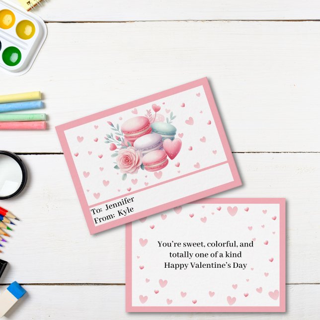 Cute Pink Hearts and Macaron Mini Valentine’s Day Note Card (Cute Pink Child’s Mini Valentine)