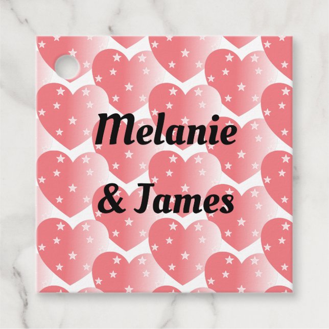 Cute Pink Hearts And Names Favor Tags (Front)