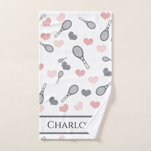 Cute Pink Hearts and Tennis Rackets Pattern Sports Hand Towel