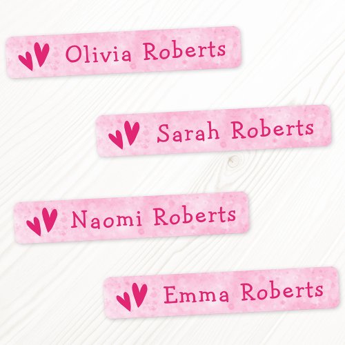 Cute pink hearts and text girly fabric clothing labels