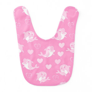 Cute Pink Hearts Baby Dolphins Baby Bib