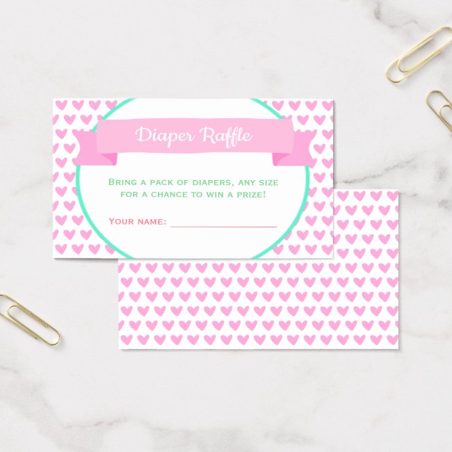 Cute Pink Hearts Baby Shower Diaper Raffle Tickets