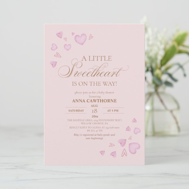  Cute Pink Hearts Baby Shower Invitation (Standing Front)