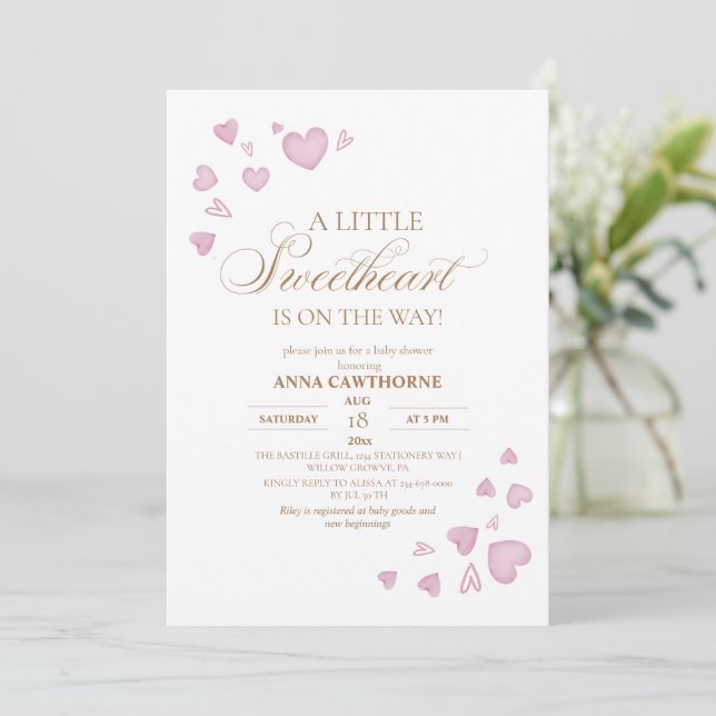  Cute Pink Hearts Baby Shower Invitation (Standing Front)