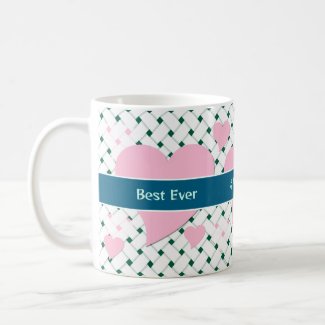 Cute Pink Hearts, Blue Green Best Ever Mother Fun