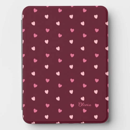 Cute Pink Hearts Burgundy Personalized Kindle Cover