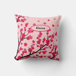 cute pink hearts cherry blossom  throw pillow