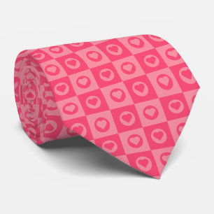 Cute Pink Hearts Circles and Squares Pattern Neck Tie