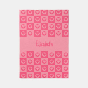 Cute Pink Hearts Circles Squares Pattern with Name Rug