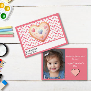 Cute Pink Hearts Cookie Photo Classroom Valentine Note Card