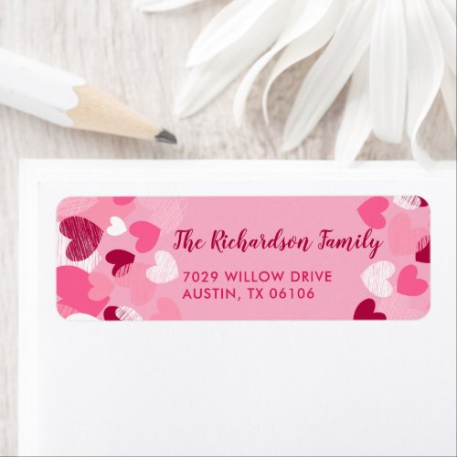 Cute Pink Hearts Custom Name Return Address Label
