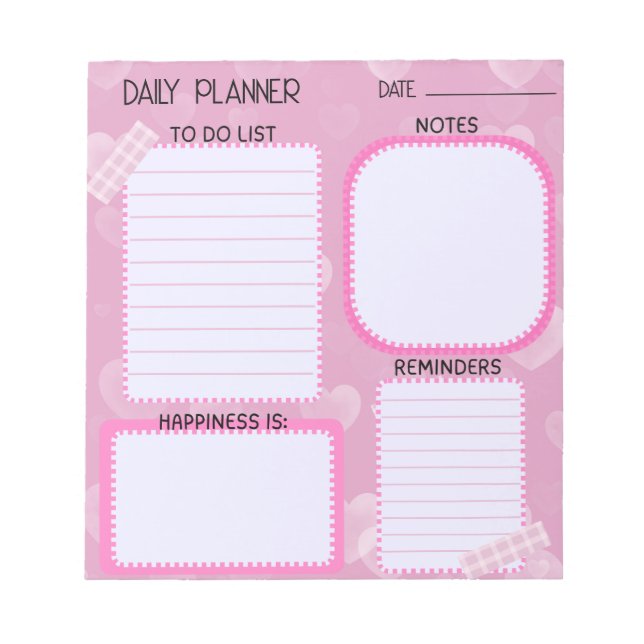 Cute Pink Hearts Daily Planner Notepad (Front)