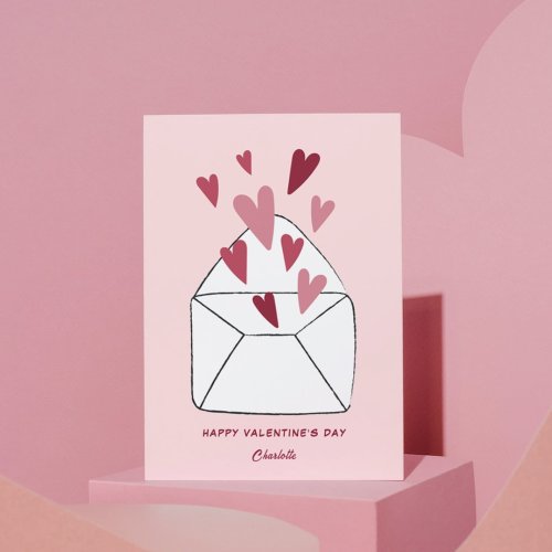 Cute Pink Hearts Envelope Valentine Day Card