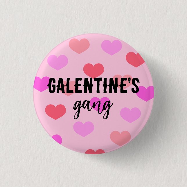 Cute Pink Hearts Galentines Day Custom Button (Front)