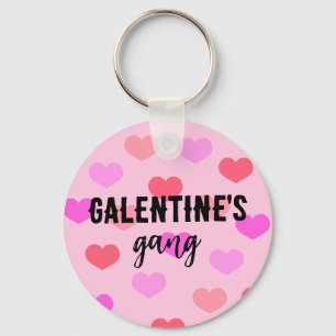 Cute Pink Hearts Galentines Day Custom Keychain