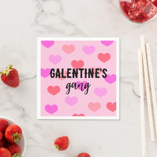 Cute Pink Hearts Galentines Day Custom Napkins (Insitu)