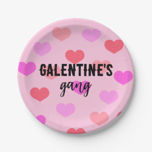 Cute Pink Hearts Galentines Day Custom Paper Plates