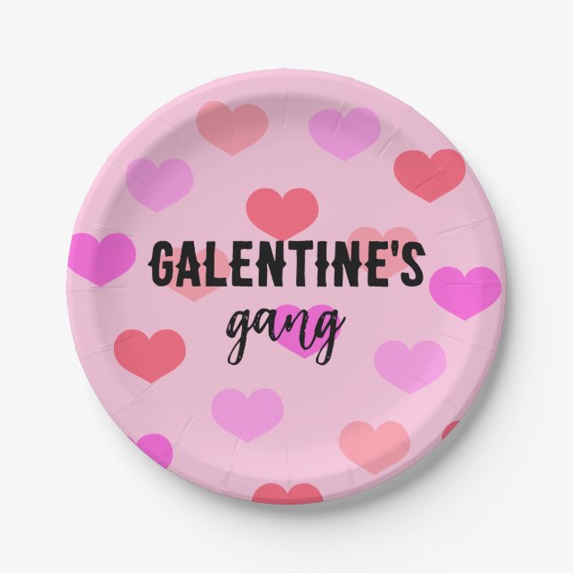 Cute Pink Hearts Galentines Day Custom Paper Plates (Front)
