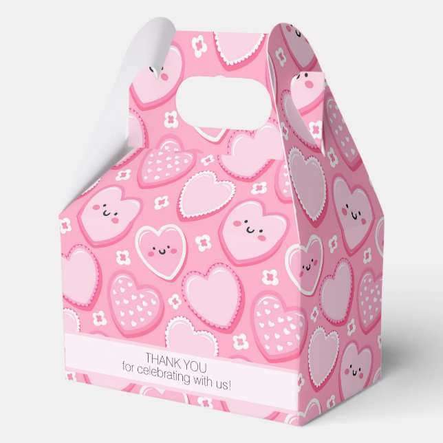 Cute Pink Hearts Girl Birthday Party Favor Boxes (Front)