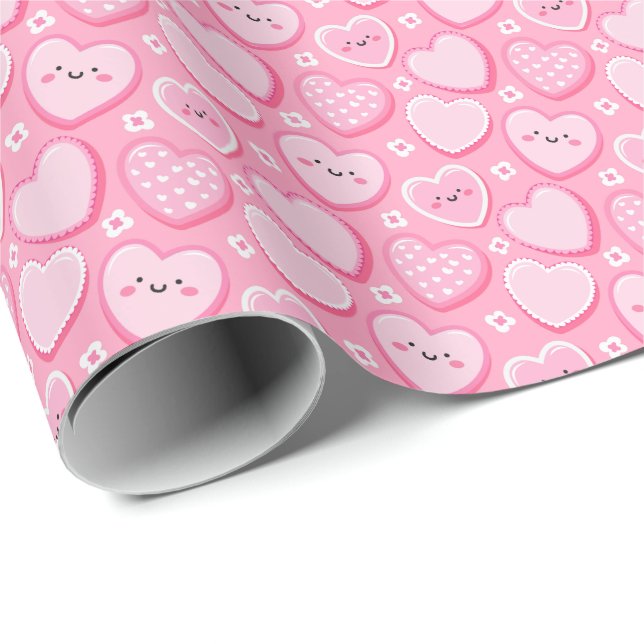 Cute Pink Hearts Girl Birthday Party Wrapping Paper (Roll Corner)