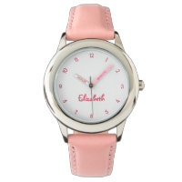 Cute Pink Hearts Girls Custom Name Girly Chic Kids Watch