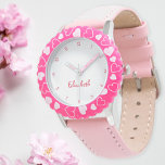 Cute Pink Hearts Girls Custom Name Girly Chic Kids Watch<br><div class="desc">Custom, personalized, kids girls fun cool pretty chic girly pink glitter strap, stainless steel case, wrist watch. Simply type in the name, to customize. Go ahead create a wonderful, custom watch for the lil princess in your life - daughter, sister, niece, grandaughter, goddaughter, stepdaughter. Makes a great custom gift for...</div>