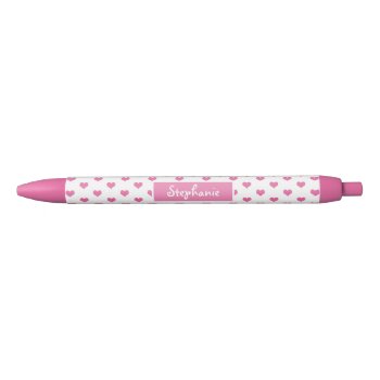 Cute Pink Hearts Girly Name Blue Ink Pen by stdjura at Zazzle