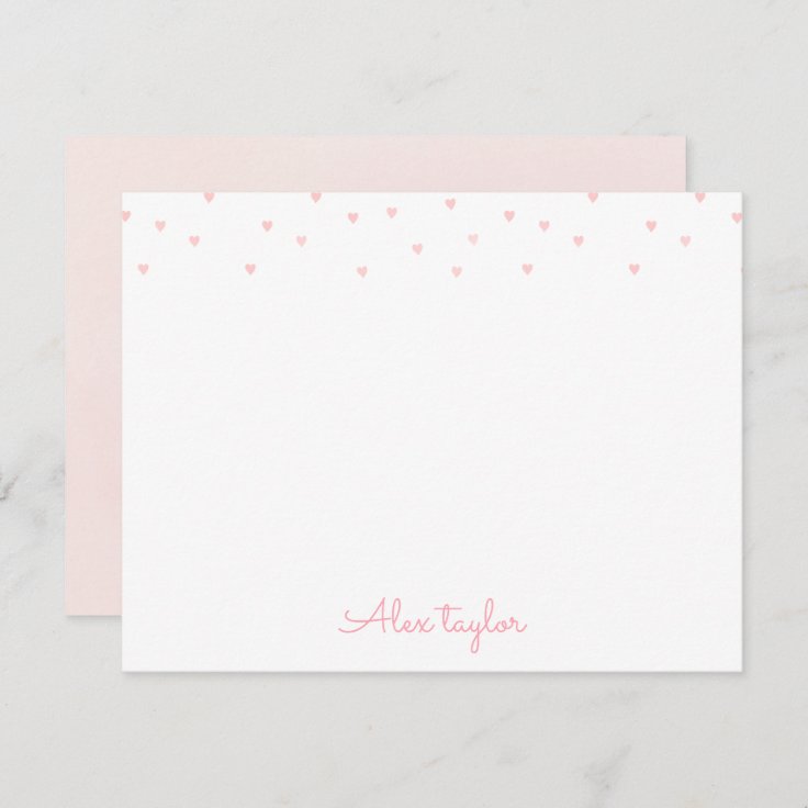 Cute pink hearts girly Personalized Stationery Note Card Zazzle