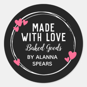 Cute Pink Hearts Hand Drawn Wreath Made With Love Classic Round Sticker