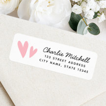 Cute pink hearts handwritten script return address