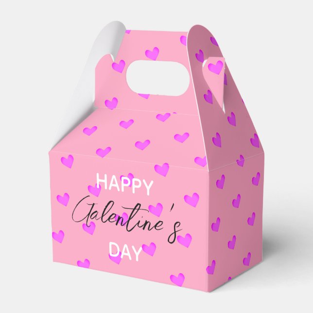 Cute Pink Hearts Happy Galentines Day Favor Boxes (Front Side)